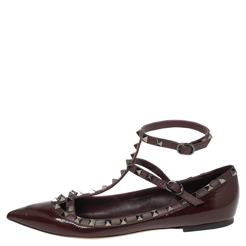 

Valentino Plum Patent Leather Rockstud Ankle-Strap Ballet Flats Size, Purple