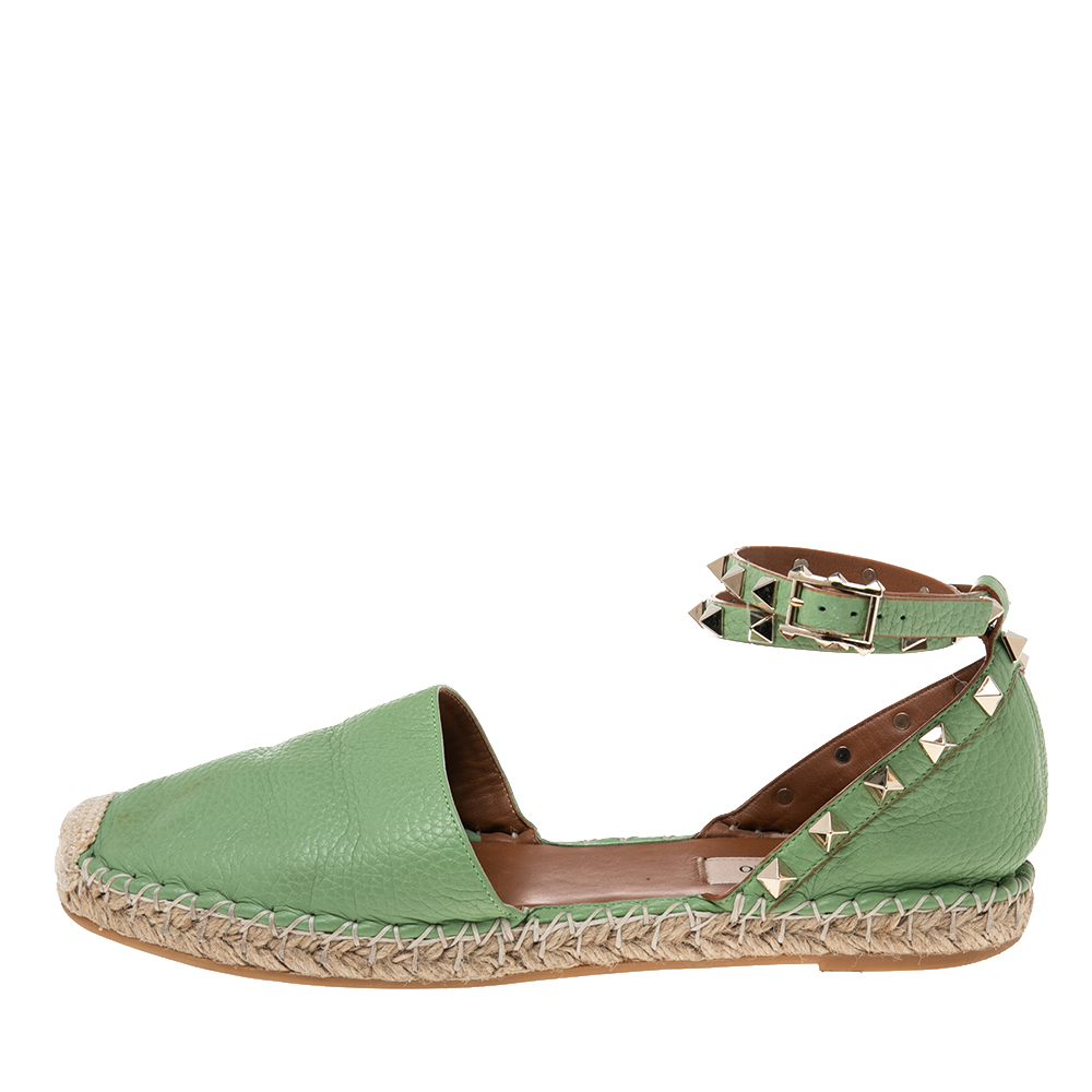 

Valentino Mint Green Leather Rockstud Flat Espadrilles Size