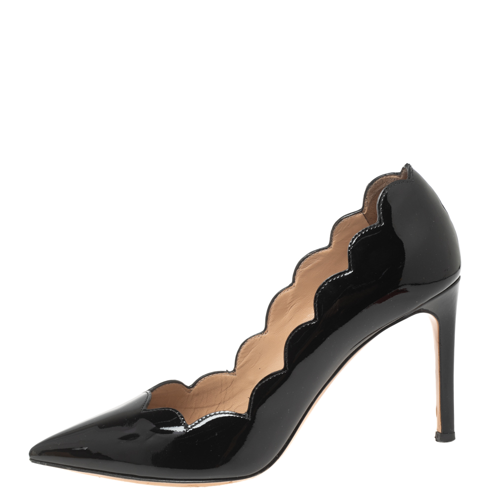 

Valentino Black Patent Leather Scalloped Pointed-Toe Pumps Size