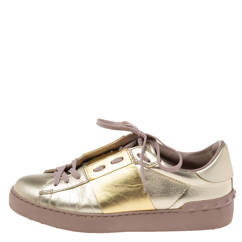 

Valentino Metallic Bronze Leather Rockstud Lace Up Sneakers Size