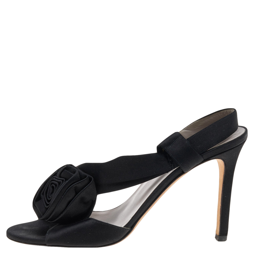 

Valentino Black Satin Floral Detail Sandals Size
