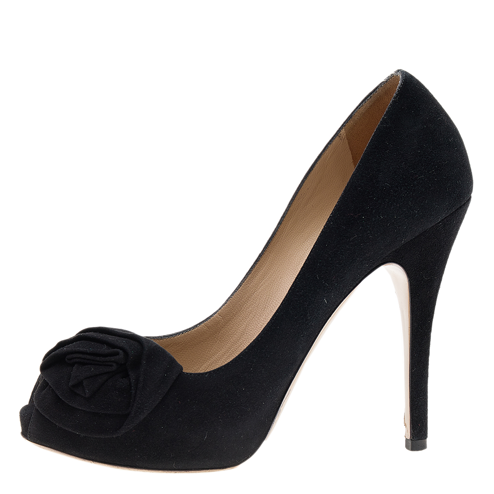 

Valentino Black Suede Knotted Peep Toe Pumps Size