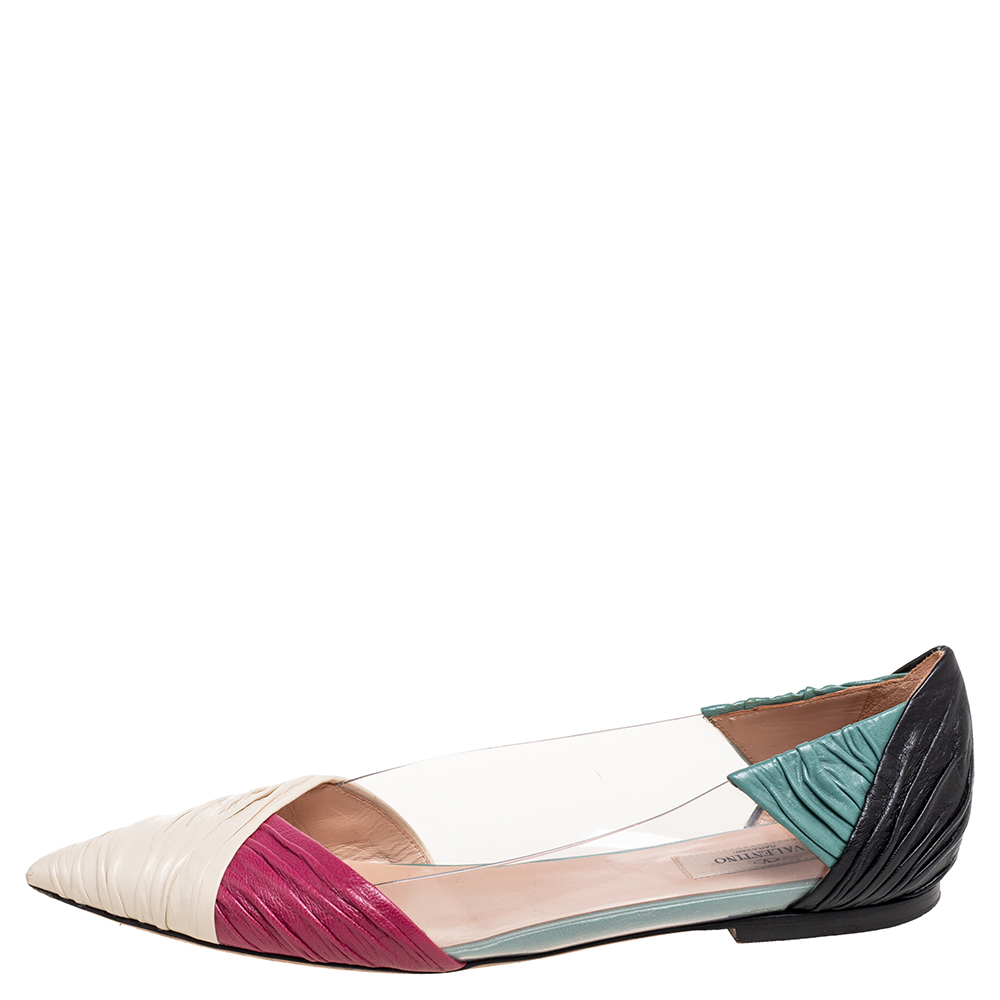 

Valentino Multicolor Leather and PVC B-Drape Ballet Flats Size