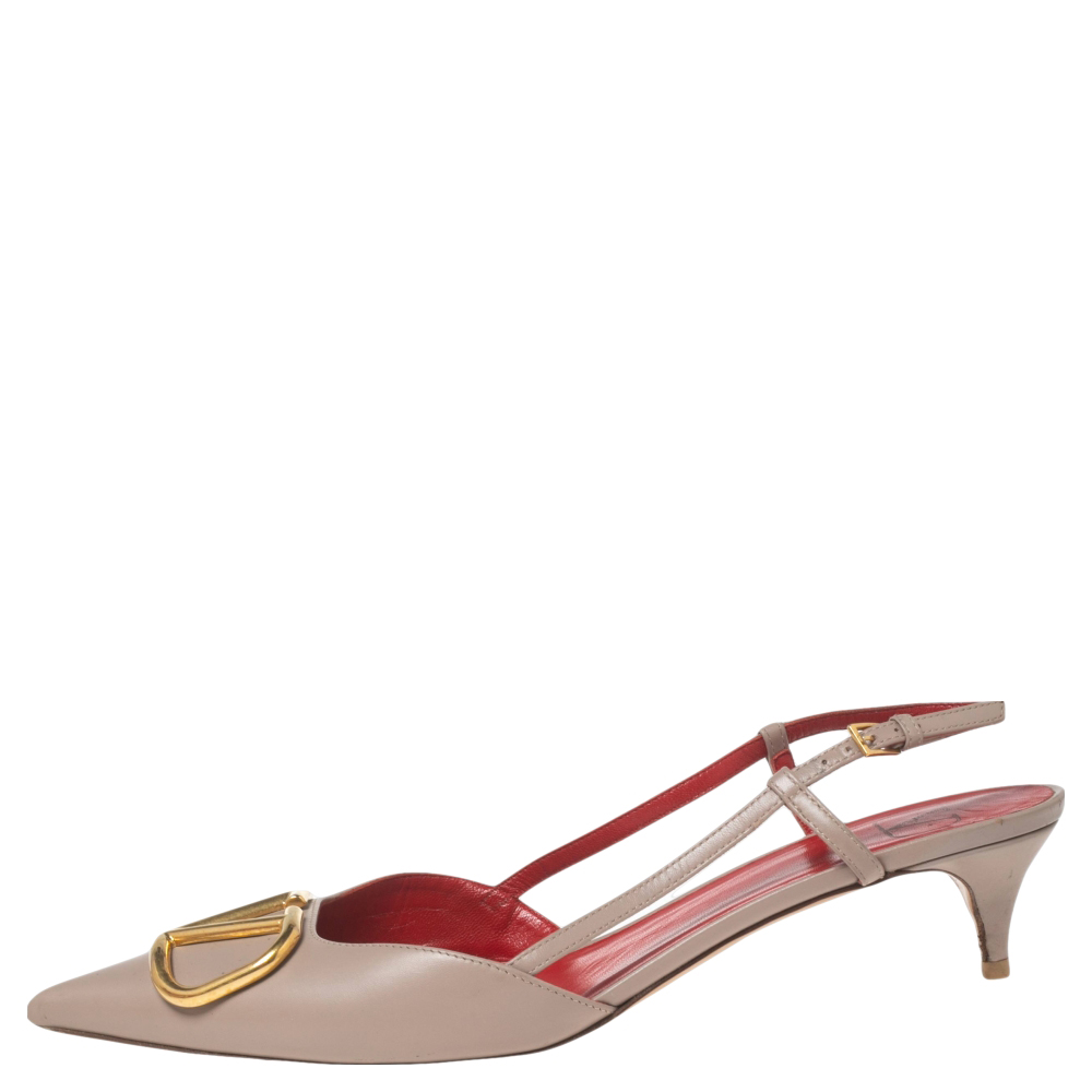 

Valentino Nude Pink Leather VLogo Slingback Pumps Size