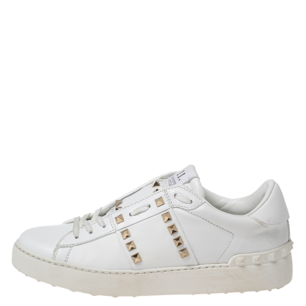 

Valentino White Leather Rockstud Sneakers Size