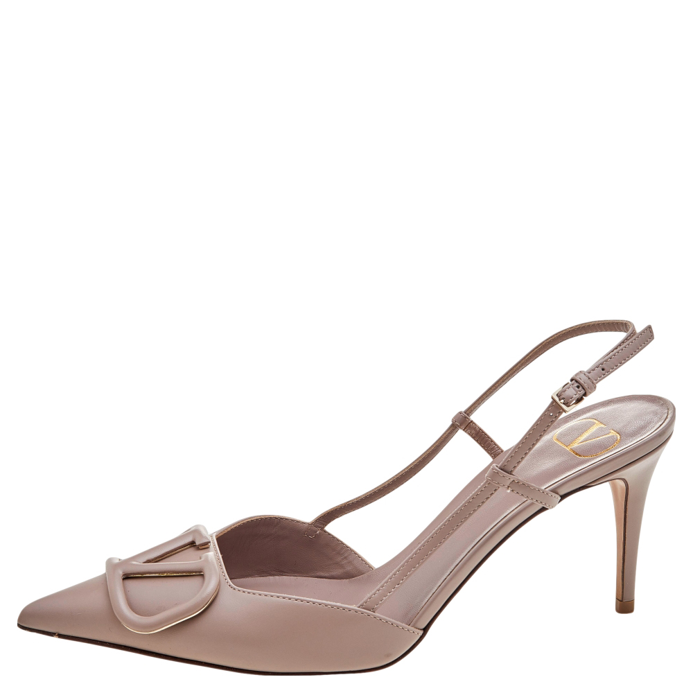 

Valentino Beige Leather VLogo Slingback Sandals Size