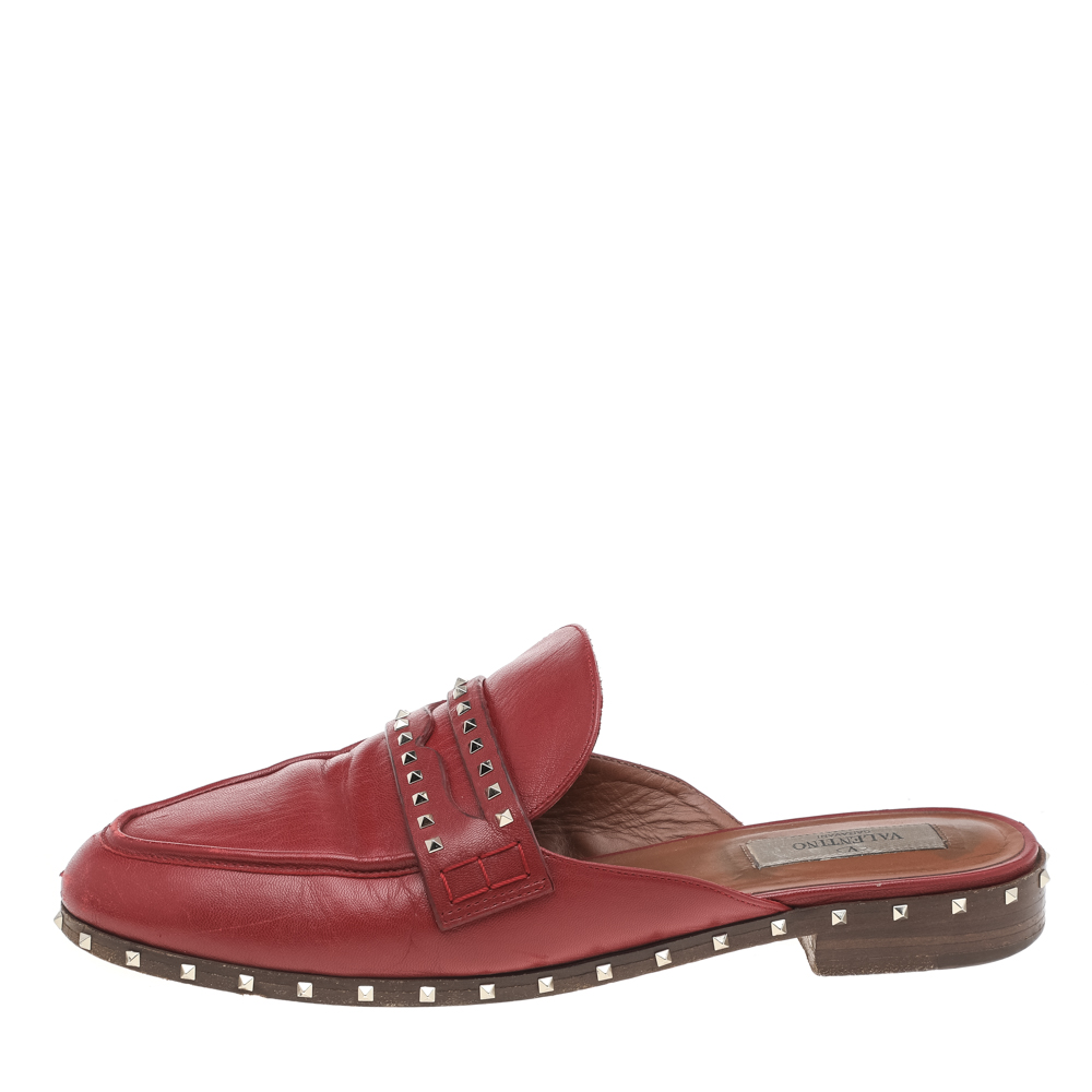 

Valentino Red Leather Soul Rockstud Flat Mules Size