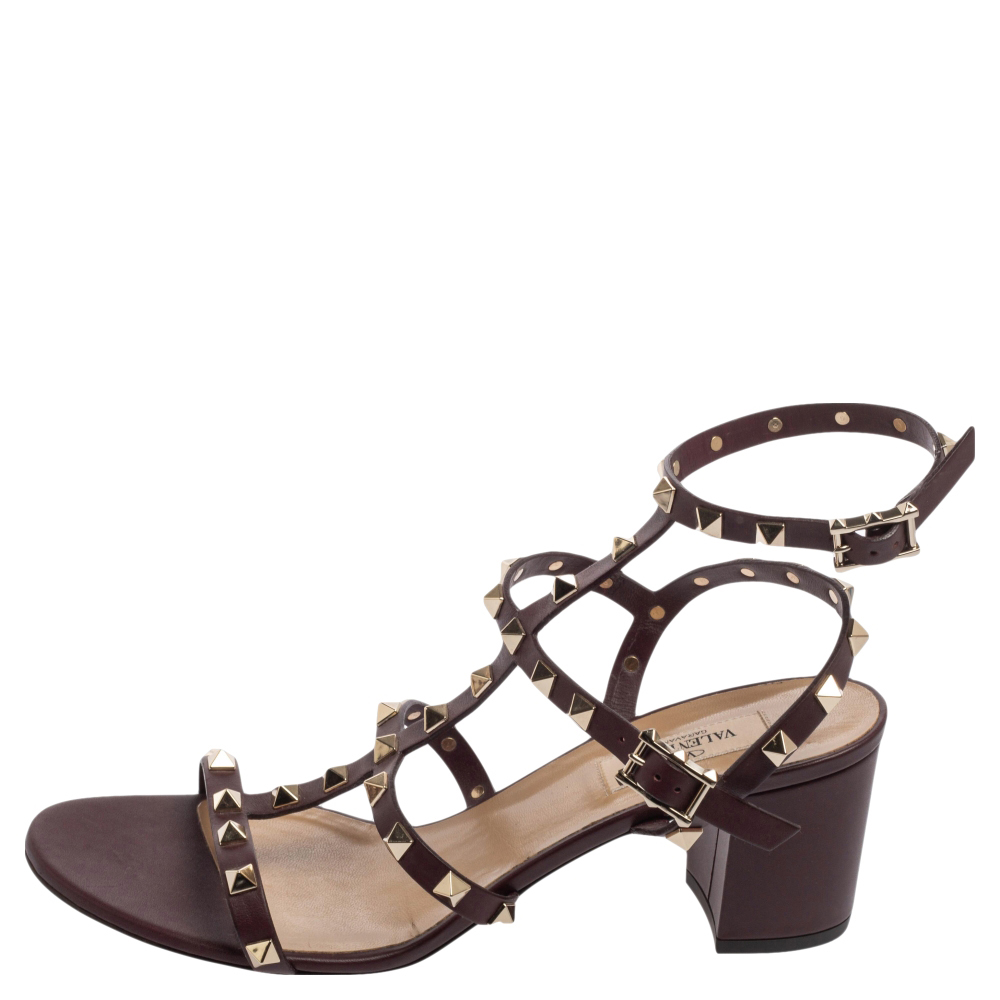 

Valentino Burgundy Leather Rockstud Ankle Strap Sandals Size