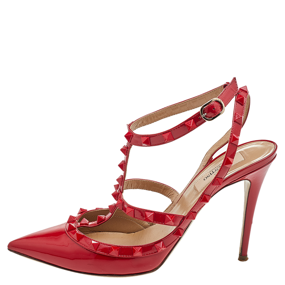 

Valentino Red Patent Leather Rockstud Ankle Strap Sandals Size