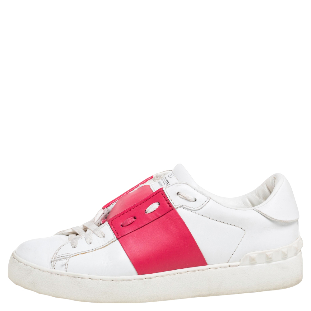 

Valentino White Leather Rockstud Lace Up Sneakers Size
