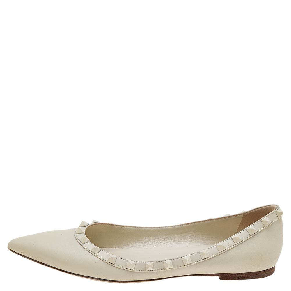 

Valentino White Leather Rockstud Ballet Flats Size