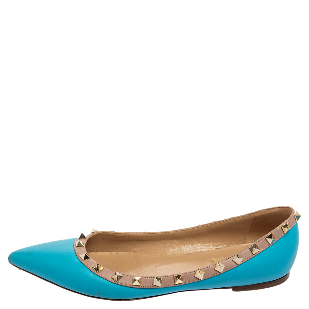 

Valentino Blue Leather Rockstud Ballet Flats Size