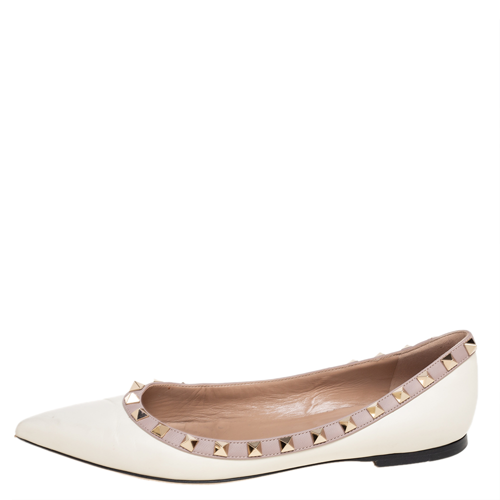 

Valentino Cream Leather Rockstud Ballet Flats Size