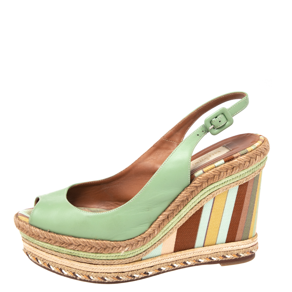 

Valentino Green Leather Slingback Wedge Sandals Size