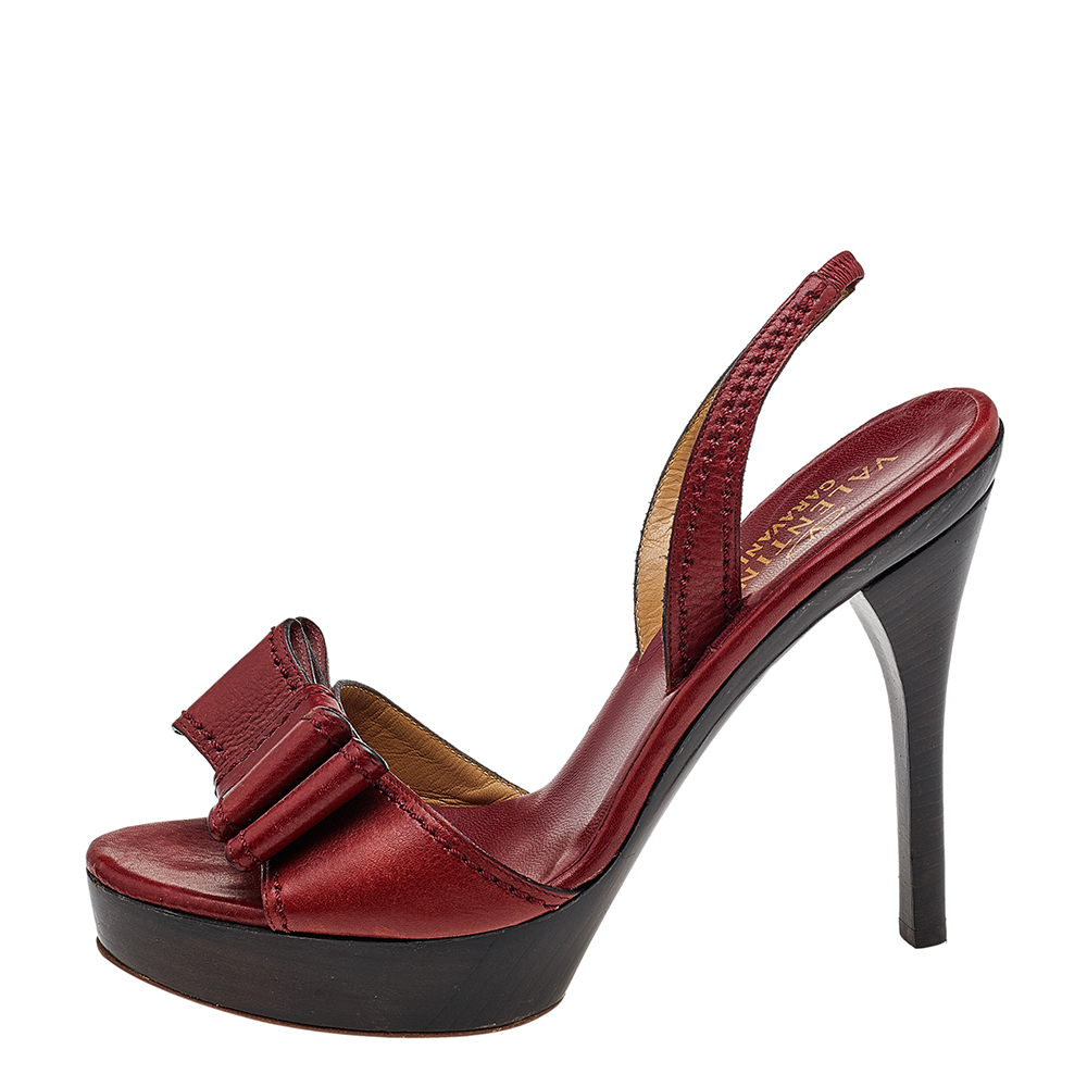 

Valentino Red Leather Bow Slingback Platform Sandals Size