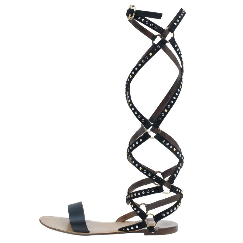 

Valentino Black Suede And Leather Ankle Wrap Sandals Size
