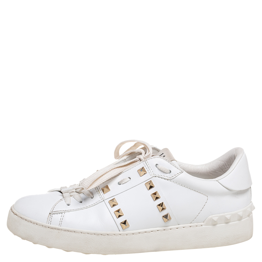 

Valentino White Leather Rockstud Untitled Low Top Sneakers Size