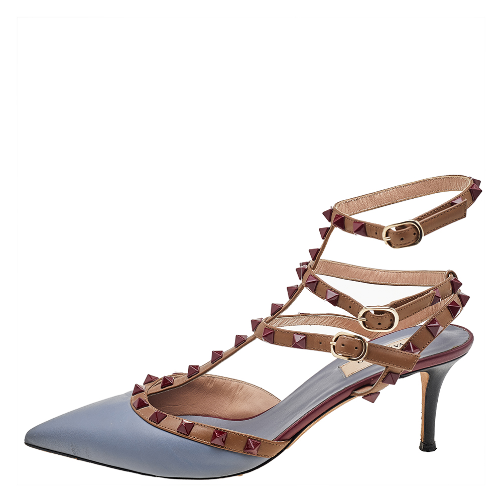 

Valentino Blue Leather Rockstud Ankle Strap Sandals Size