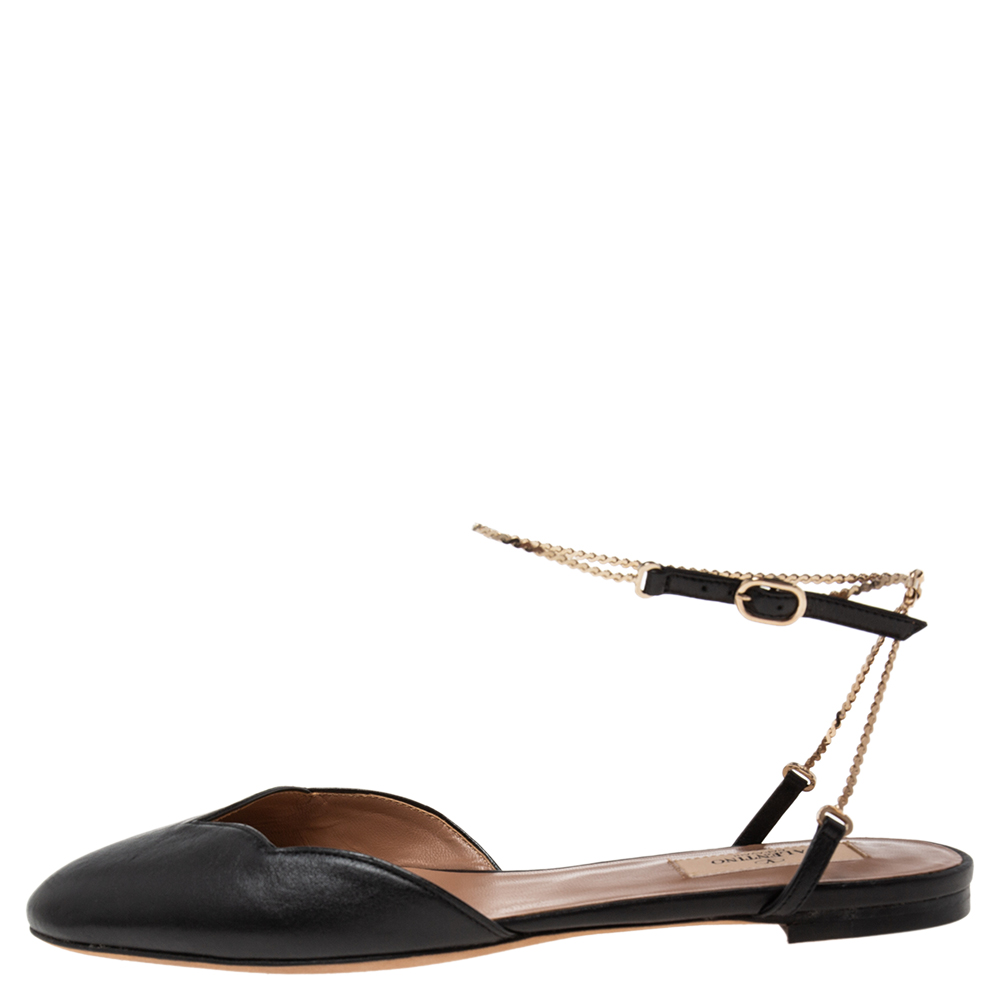 

Valentino Black Leather Ankle Strap Mule Flats Size