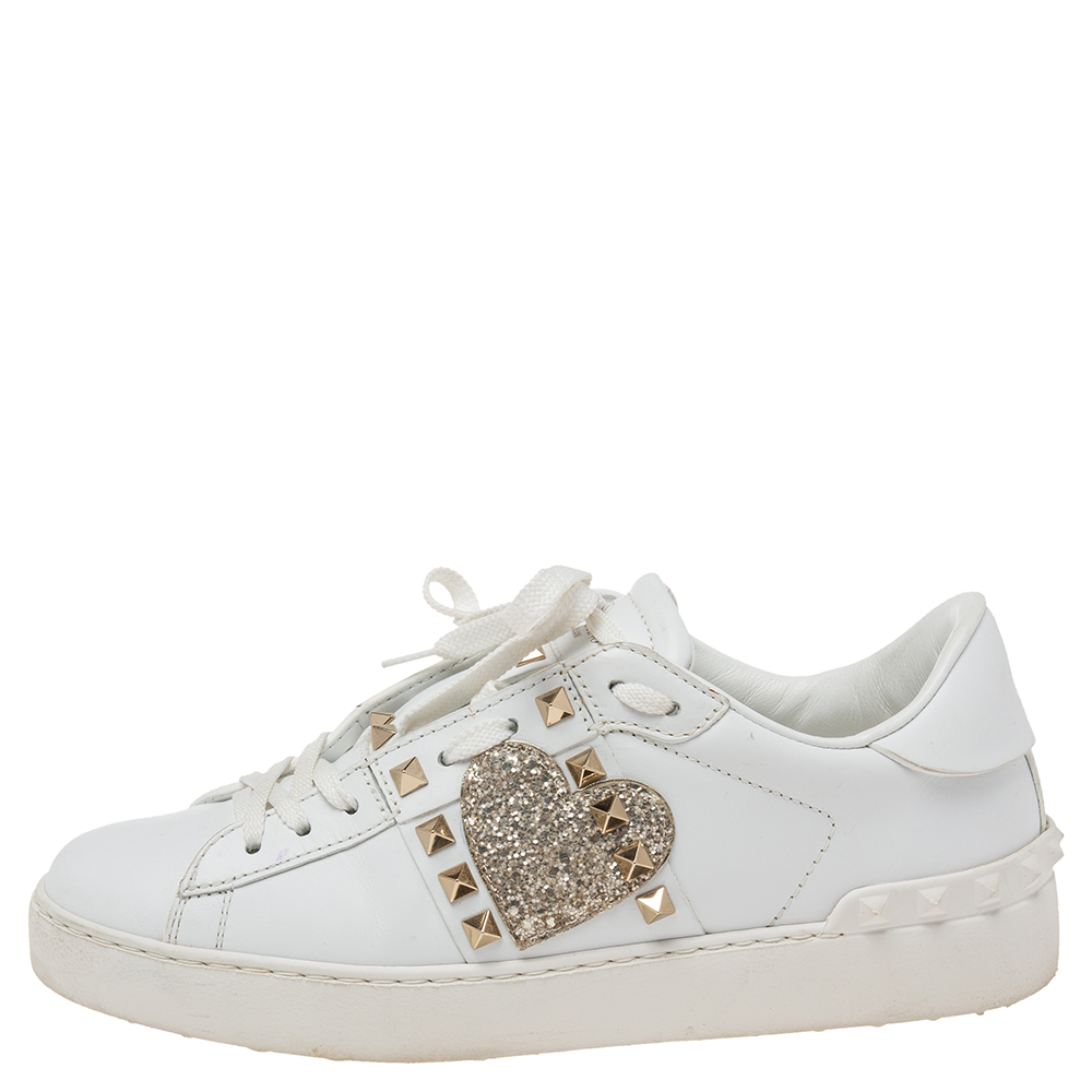 

Valentino White Leather Rockstud Sneakers Size