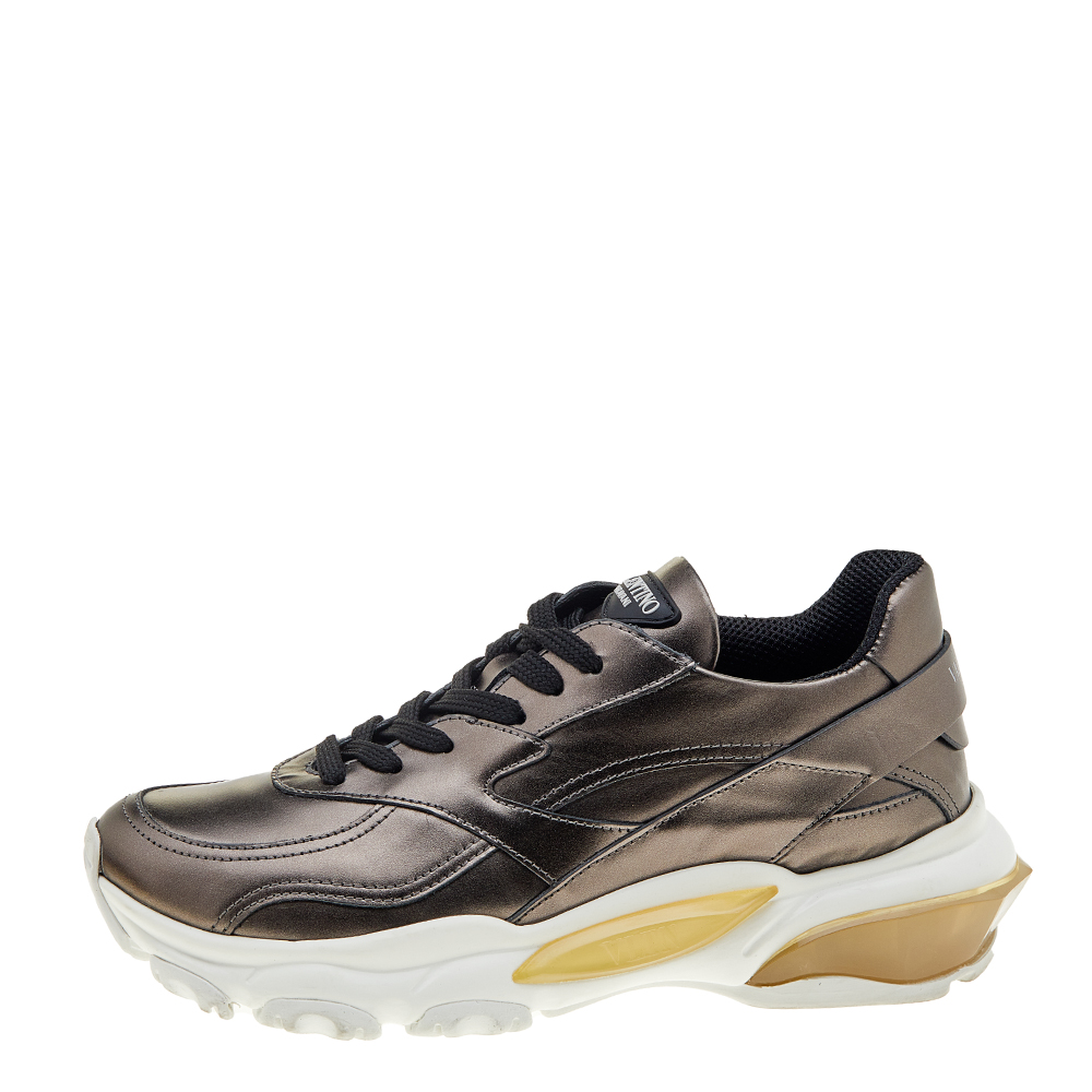 

Valentino Metallic Leather Lace Up Sneakers Size