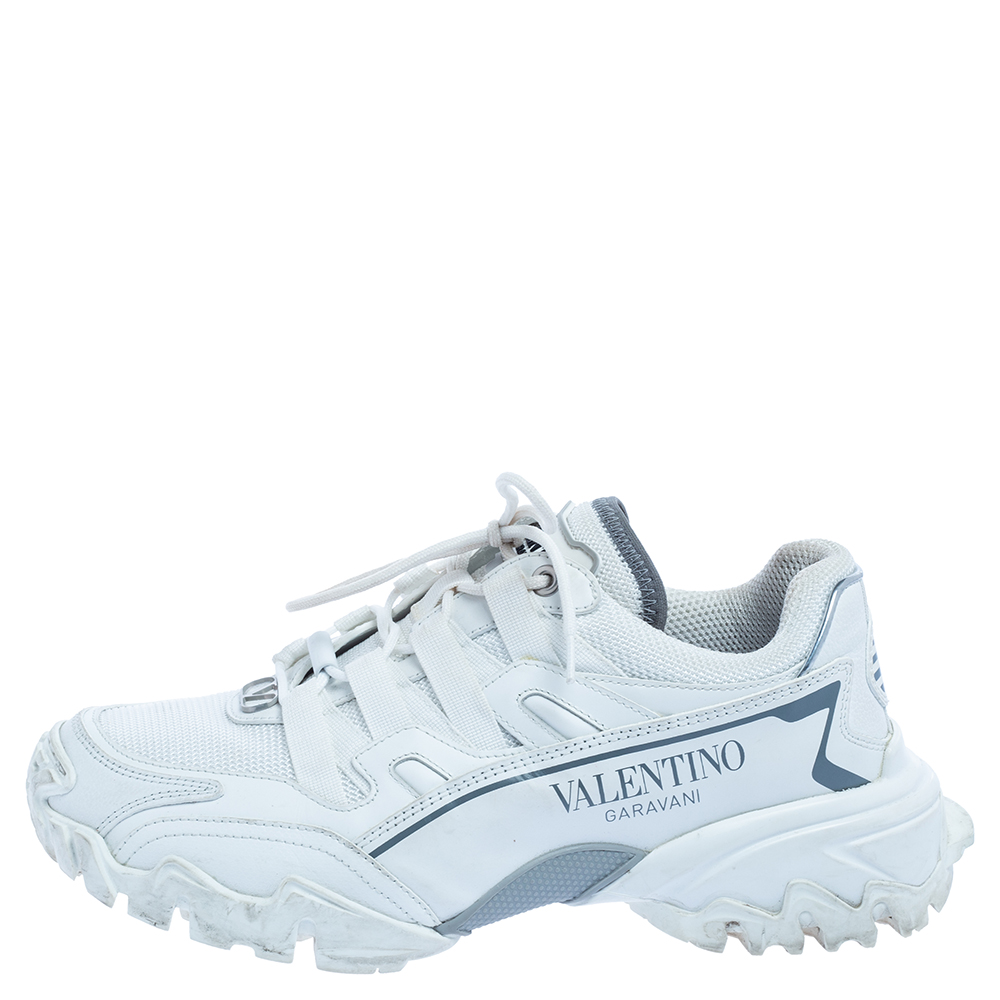 

Valentino White Leather And Fabric Climbers Vlogo Sneakers Size