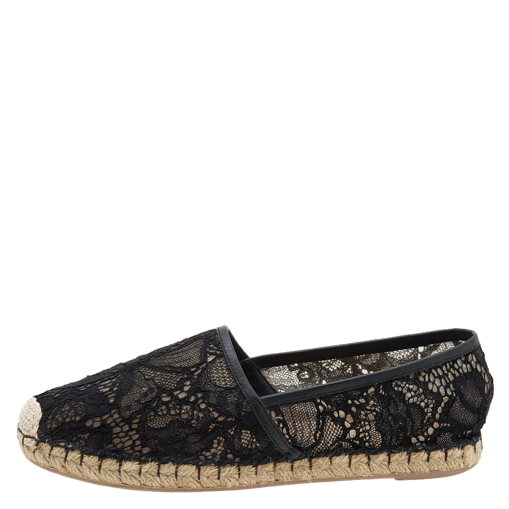 Valentino Black Lace Espadrille Flats Size