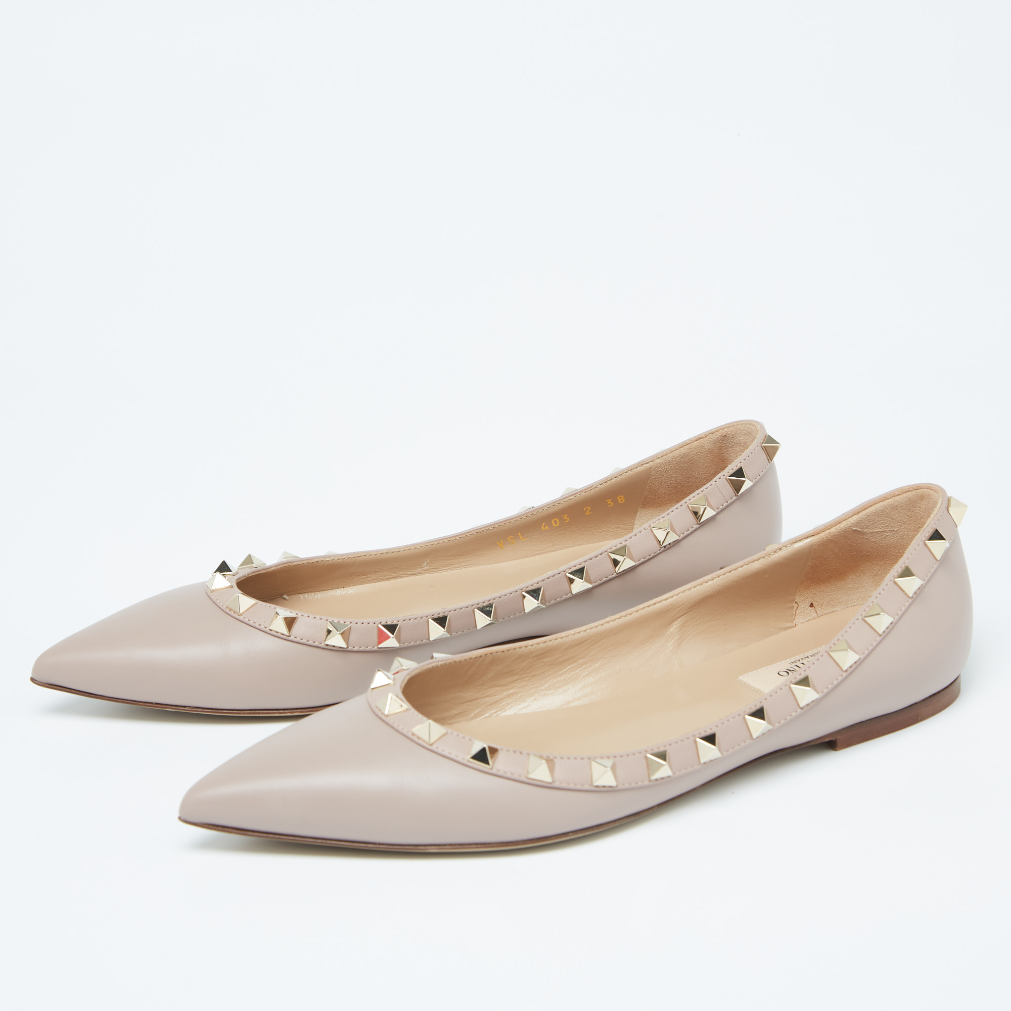 

Valentino Beige Leather Rockstud Ballet Flats Size