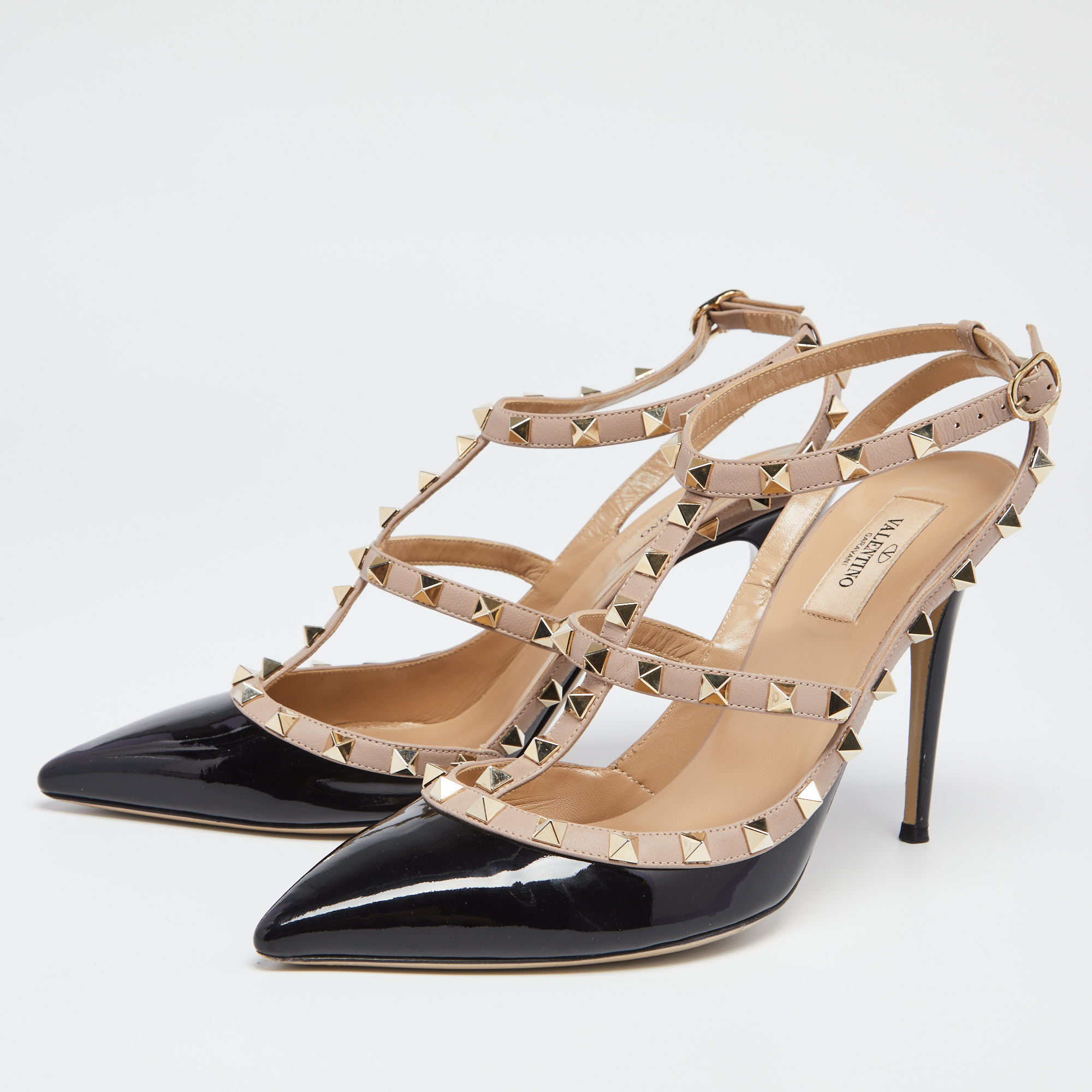 

Valentino Black Patent Leather Rockstud Ankle-Strap Pumps Size