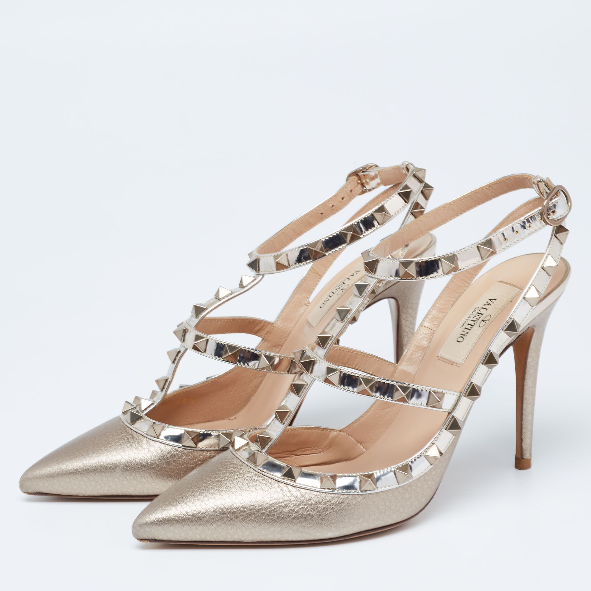

Valentino Dusty Pink Leather Rockstud Ankle-Strap Pumps Size