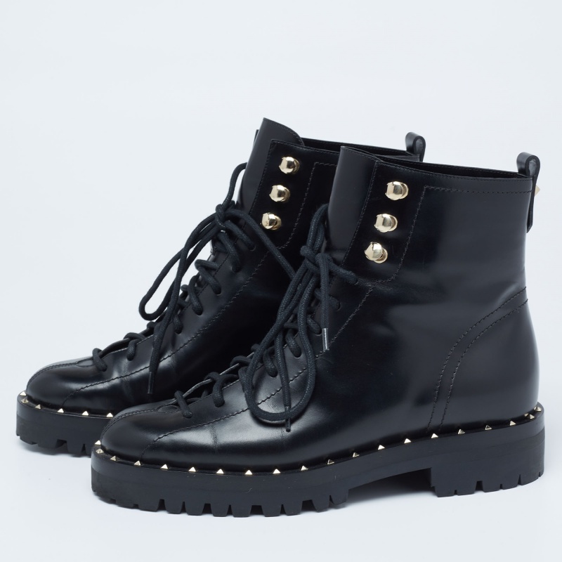 

Valentino Black Leather Rockstud Ankle Length Boots Size
