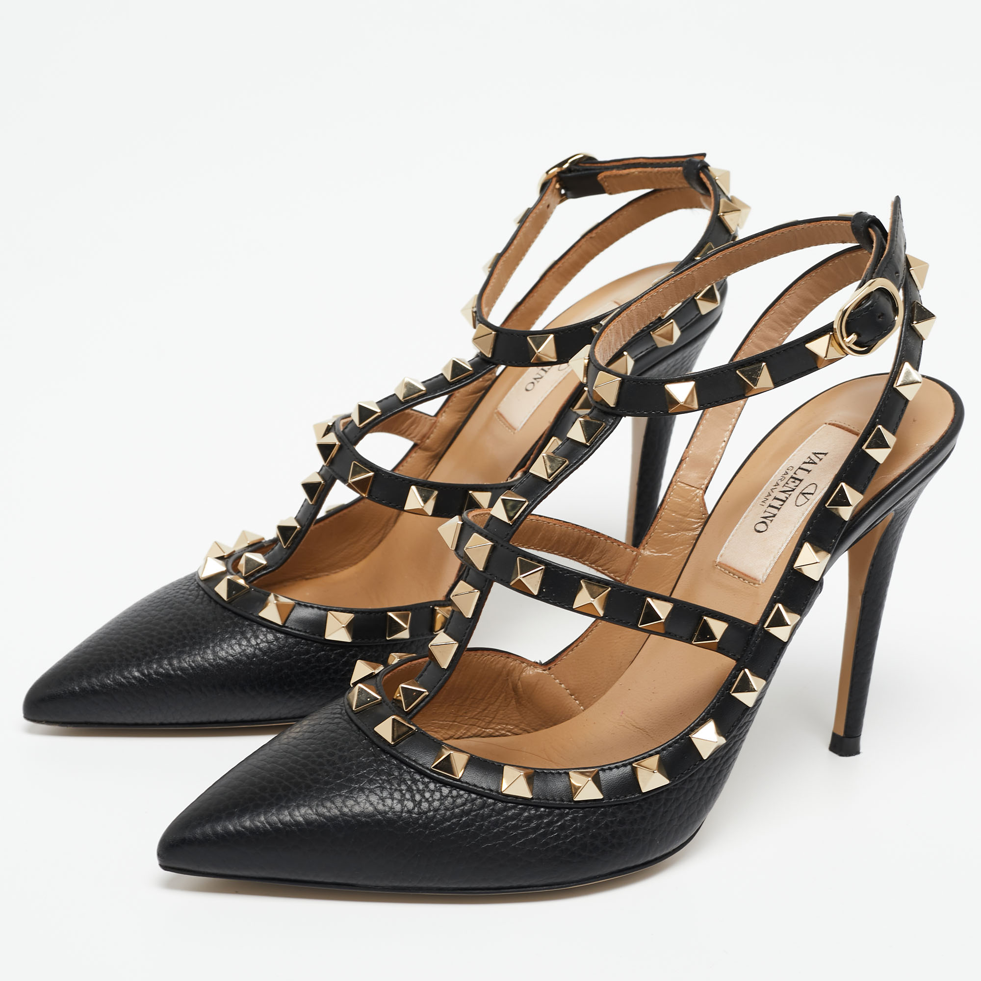 

Valentino Black Leather Rockstud Ankle Strap Sandals Size