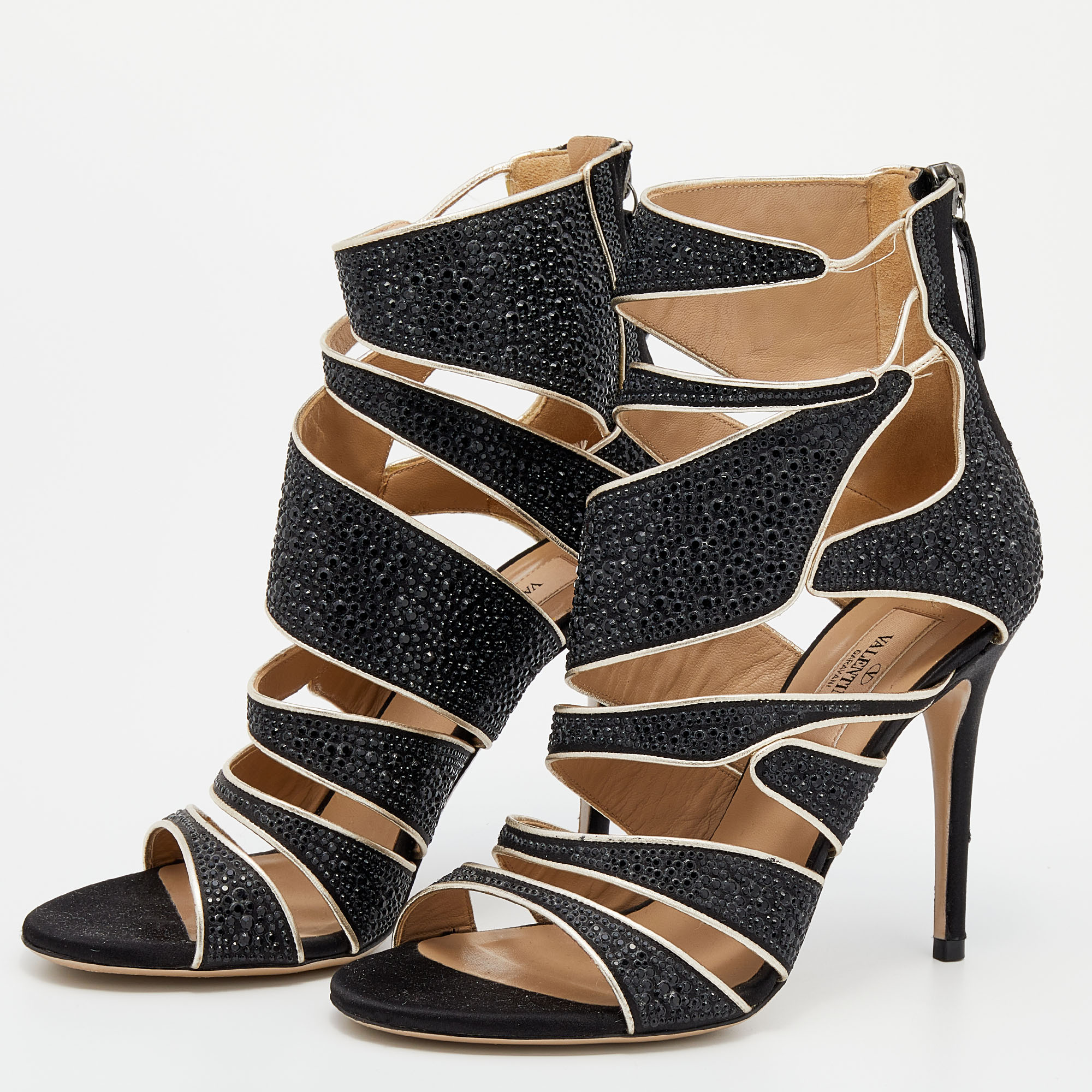 

Valentino Black Embellished Satin Sandals Size