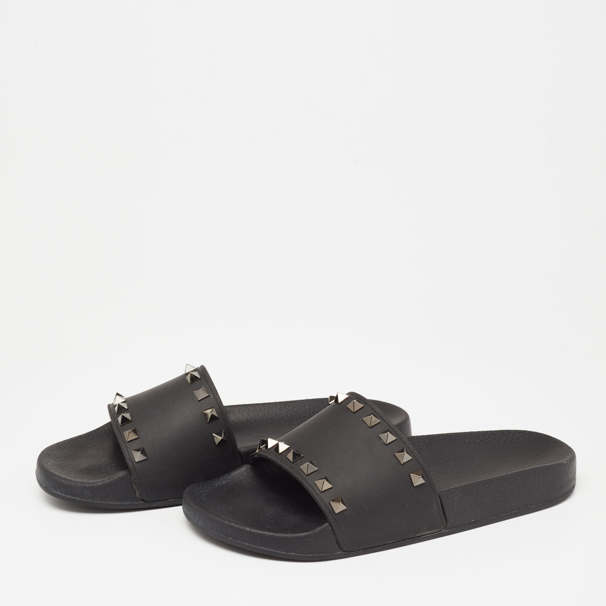

Valentino Black Rubber Rockstud Flat Slides Size