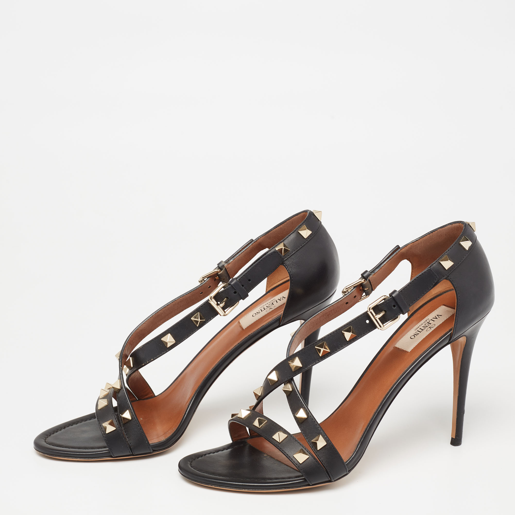 

Valentino Black Leather Rockstud Sandals Size