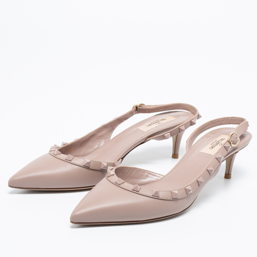 

Valentino Dusty Pink Leather Rockstud Slingback Pumps Size