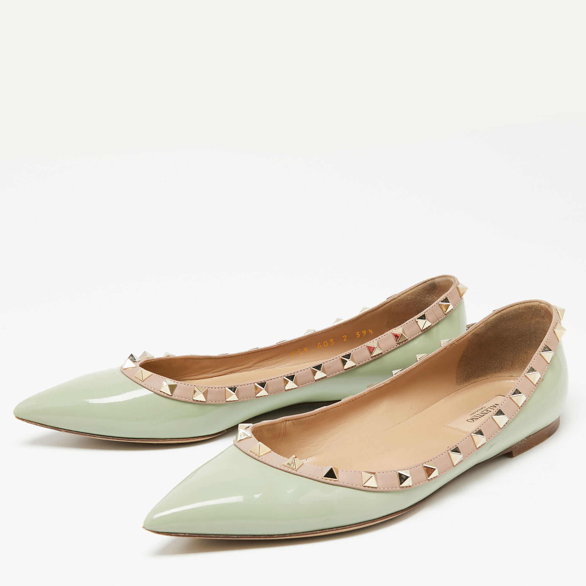 

Valentino Green/Beige Patent Leather Rockstud Ballet Flats Size