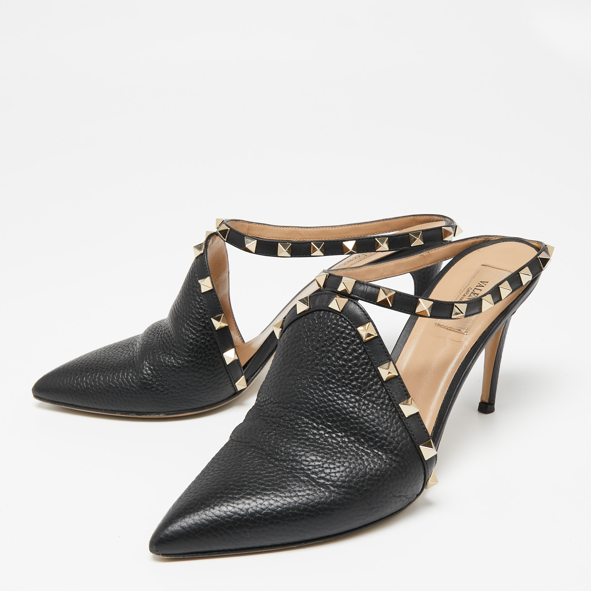 

Valentino Black Leather Rockstud Mule Sandals Size