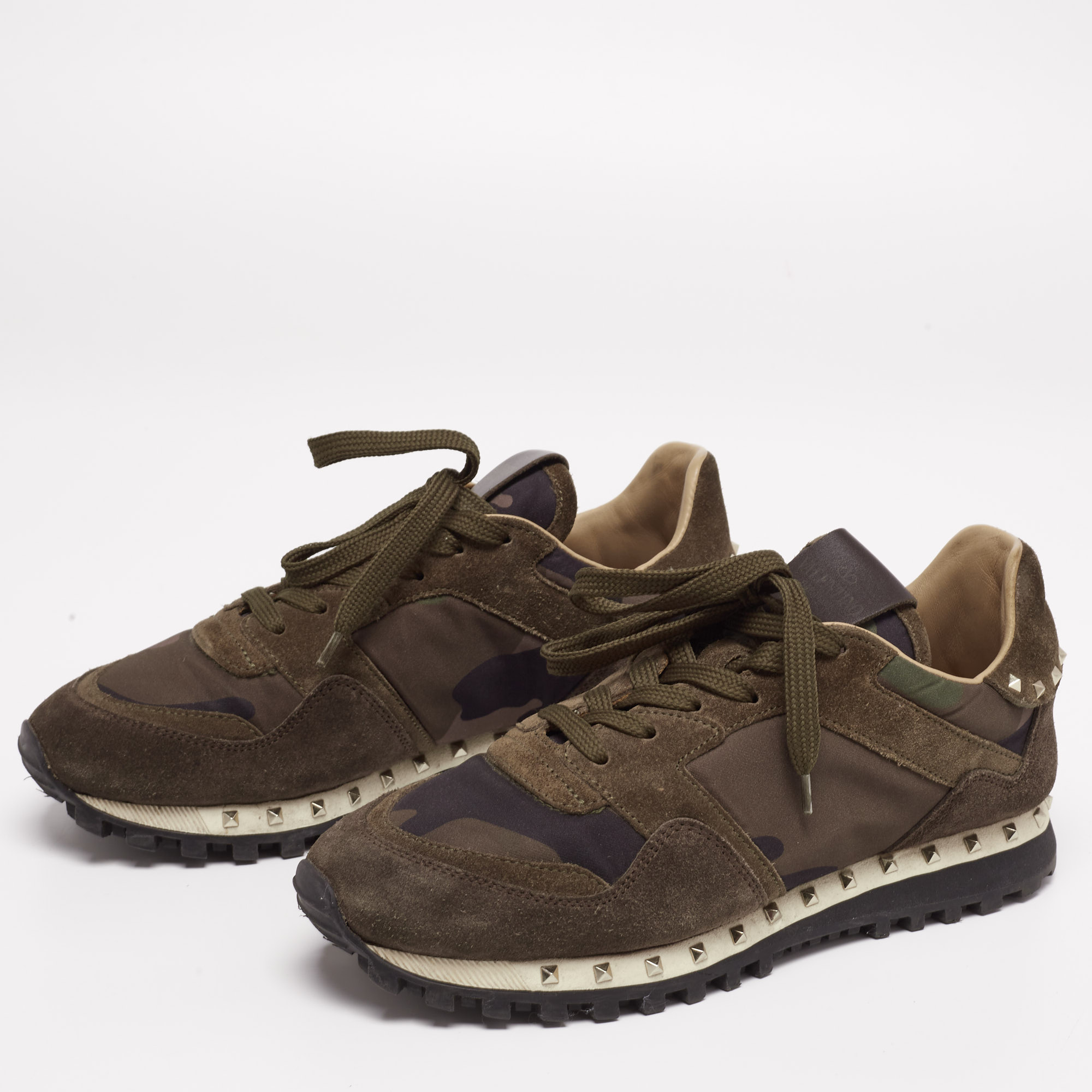 

Valentino Multicolor Camo Printed Fabric And Suede Rockrunner Sneakers Size
