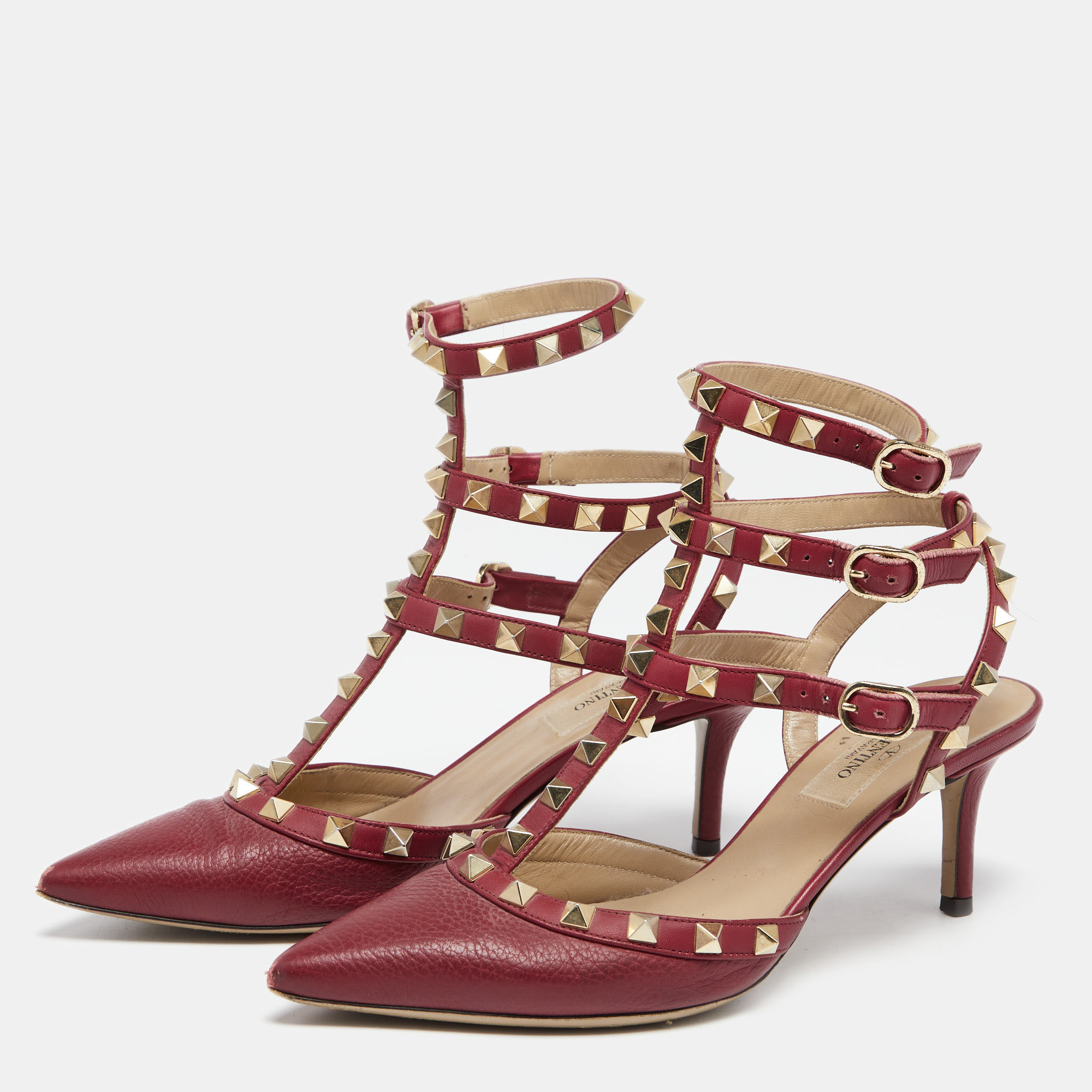 

Valentino Red Leather Rockstud Ankle Strap Pumps Size