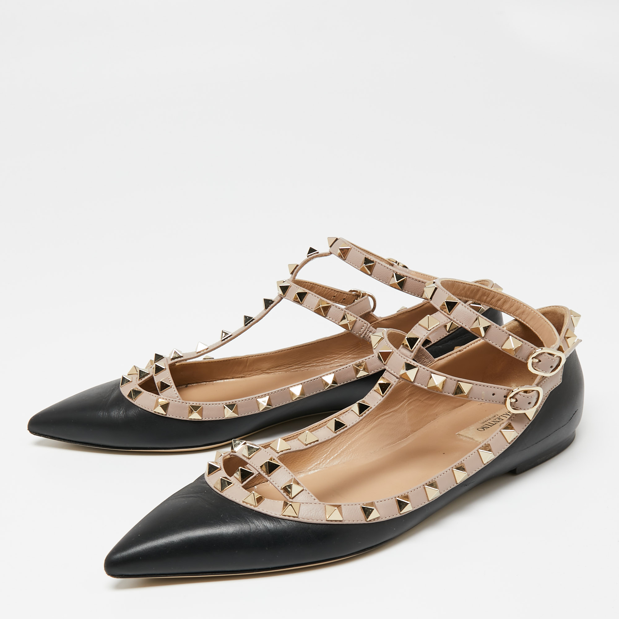 

Valentino Black Leather Rockstud Flats Size
