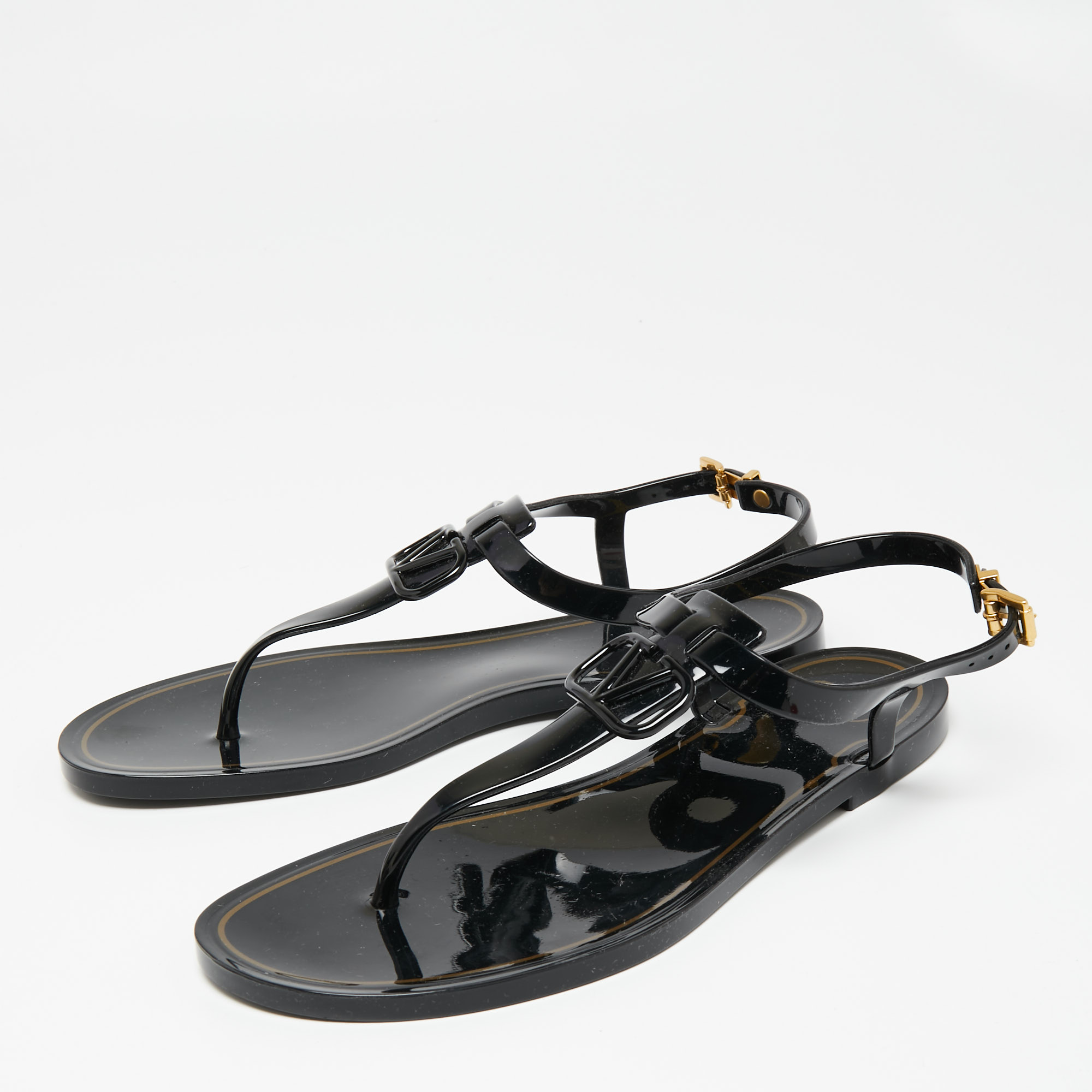 

Valentino Black Jelly VLogo Thong Flat Sandals Size