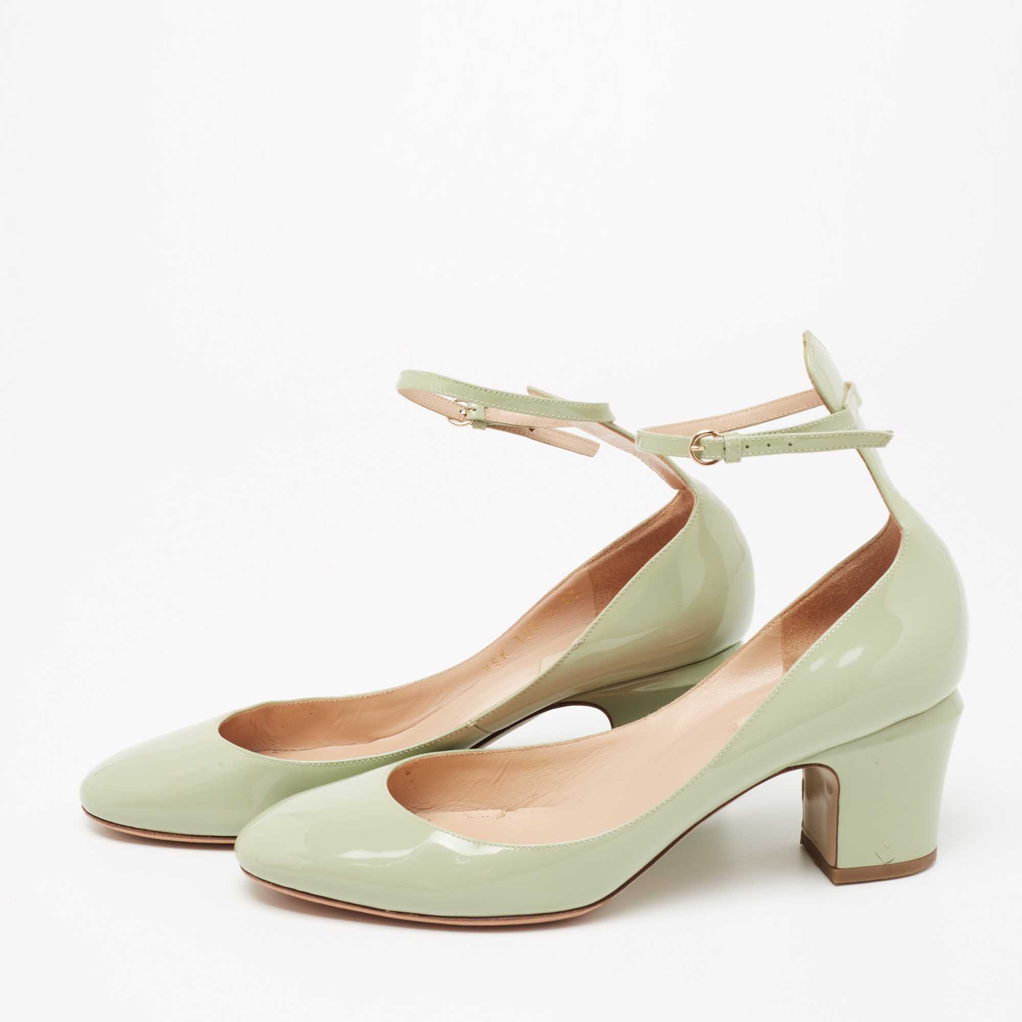 

Valentino Pastel Green Patent Leather Tango Ankle-Strap Pumps Size