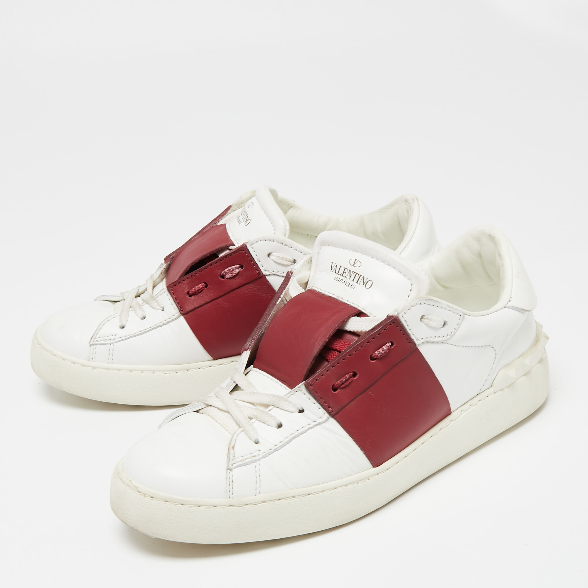 

Valentino White/Burgundy Leather Low Top Sneakers Size
