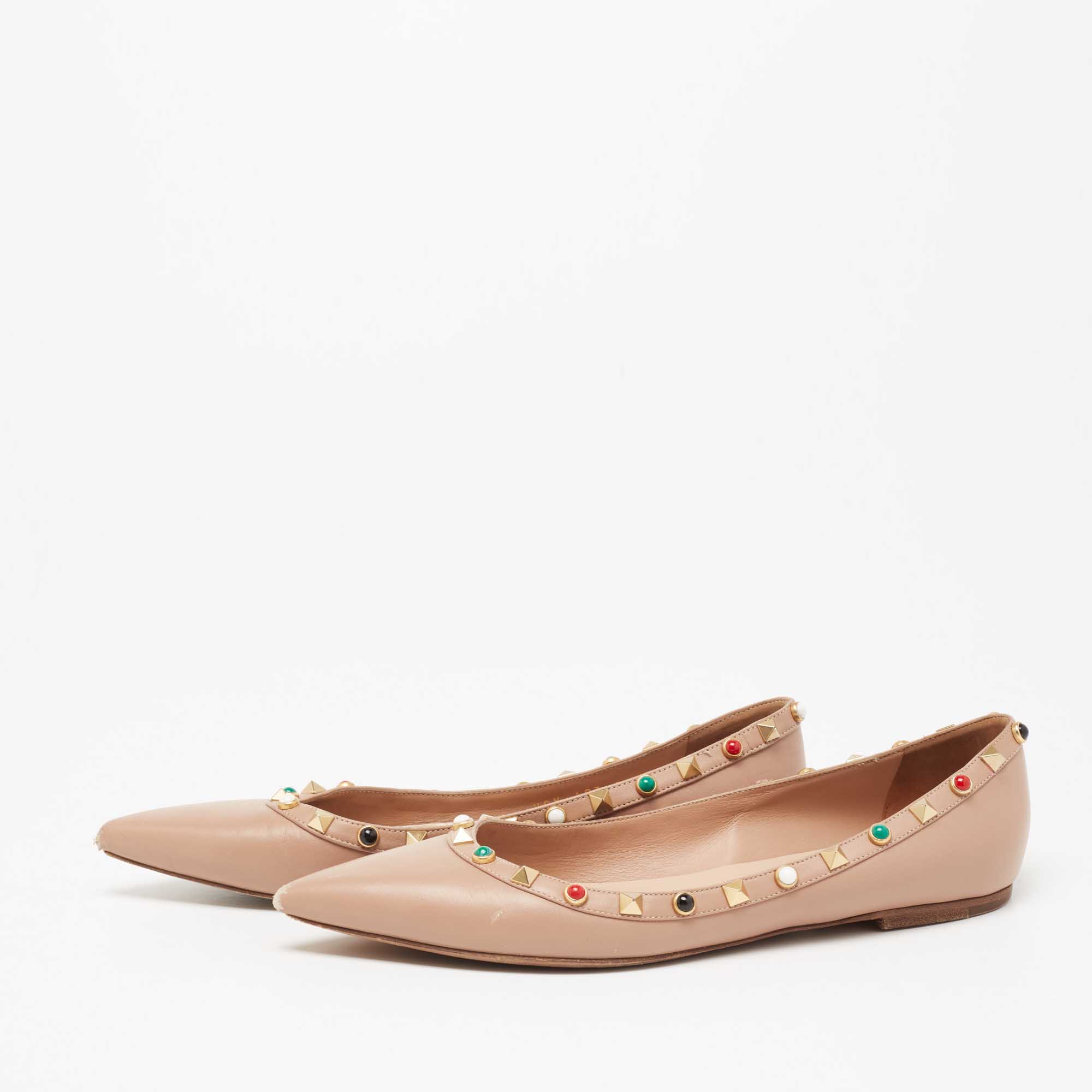 

Valentino Beige Leather Rolling Rockstud Pointed Toe Ballet Flats Size
