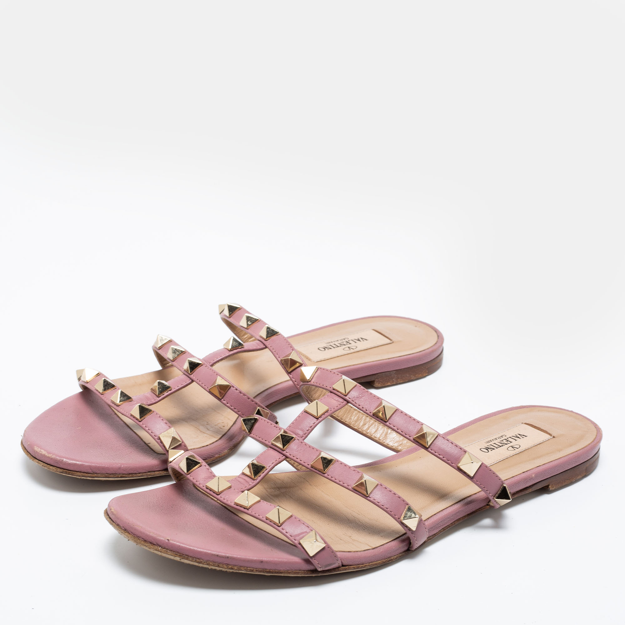 

Valentino Pink Leather Rockstud Flat Slide Sandals Size