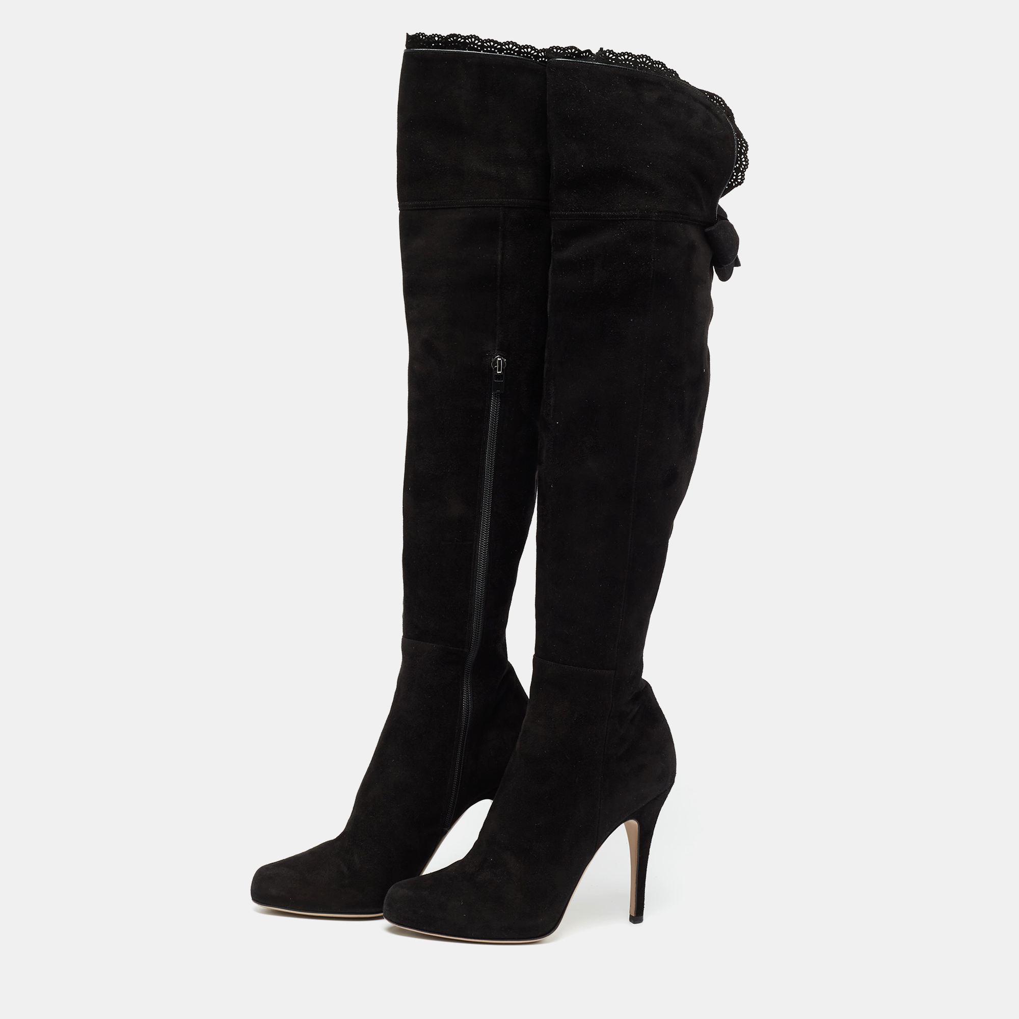 

Valentino Black Suede Knee Length Boots Size