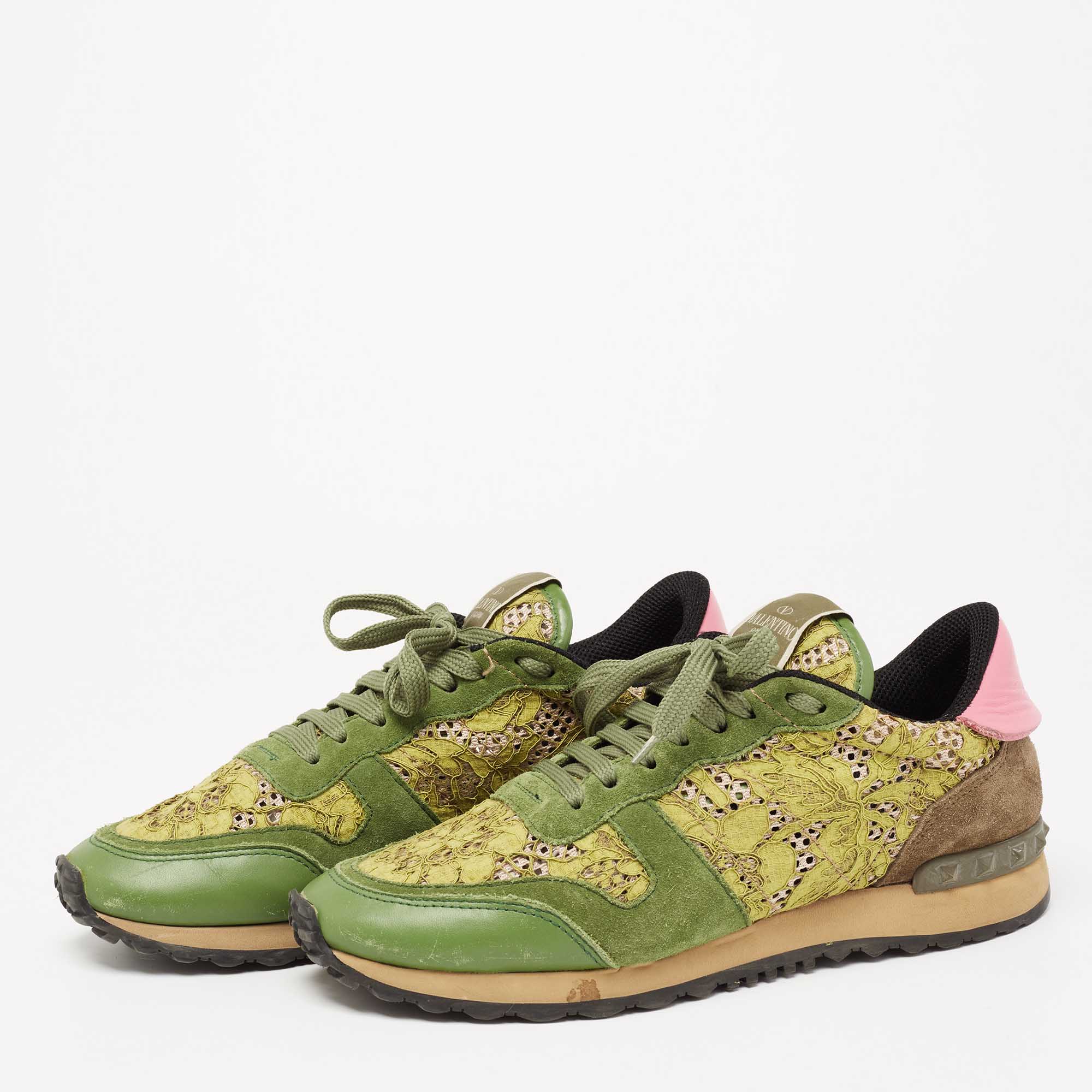 

Valentino Multicolor Leather And Lace Rockrunner Sneakers Size