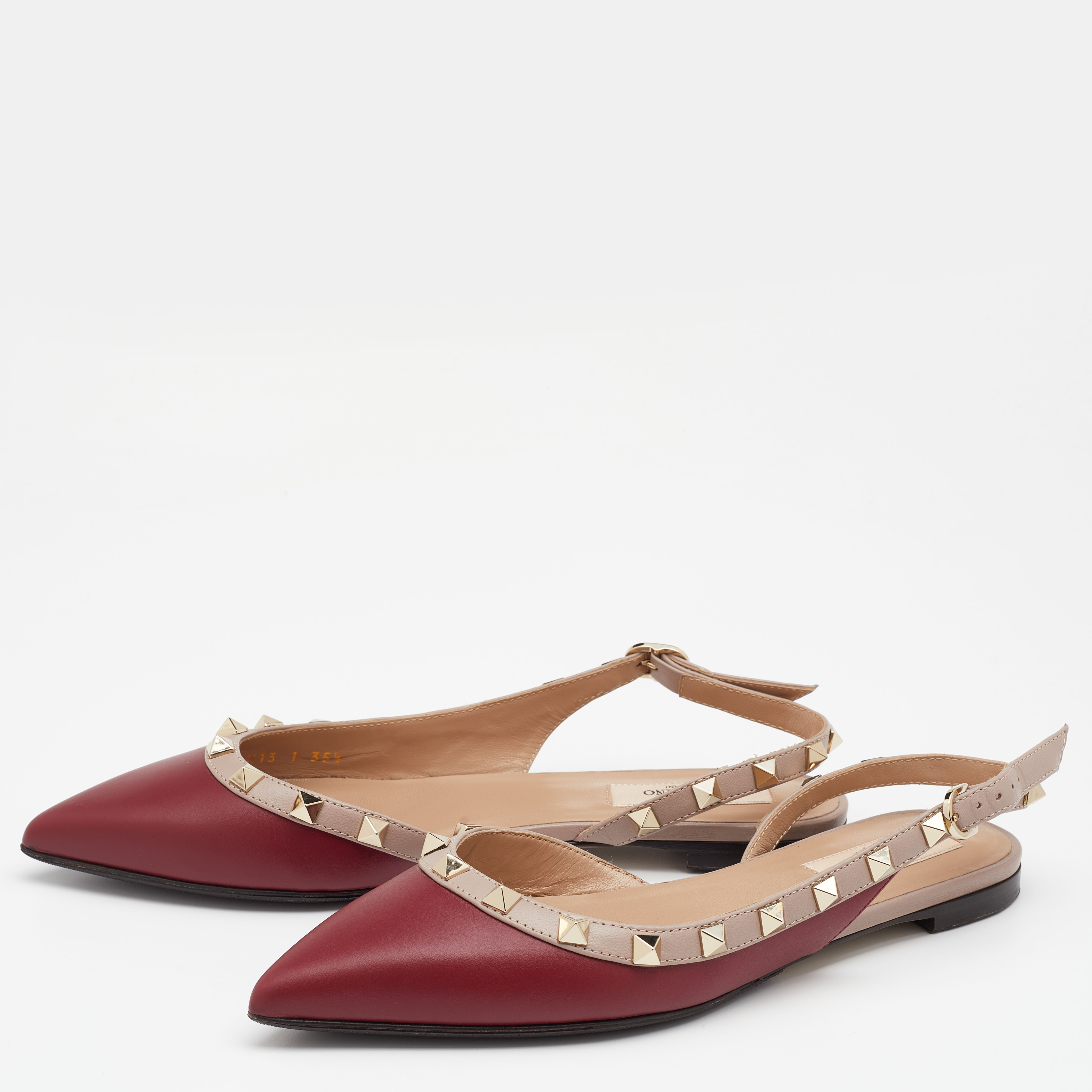 

Valentino Burgundy Leather Rockstud Ankle Strap Flat Sandals Size