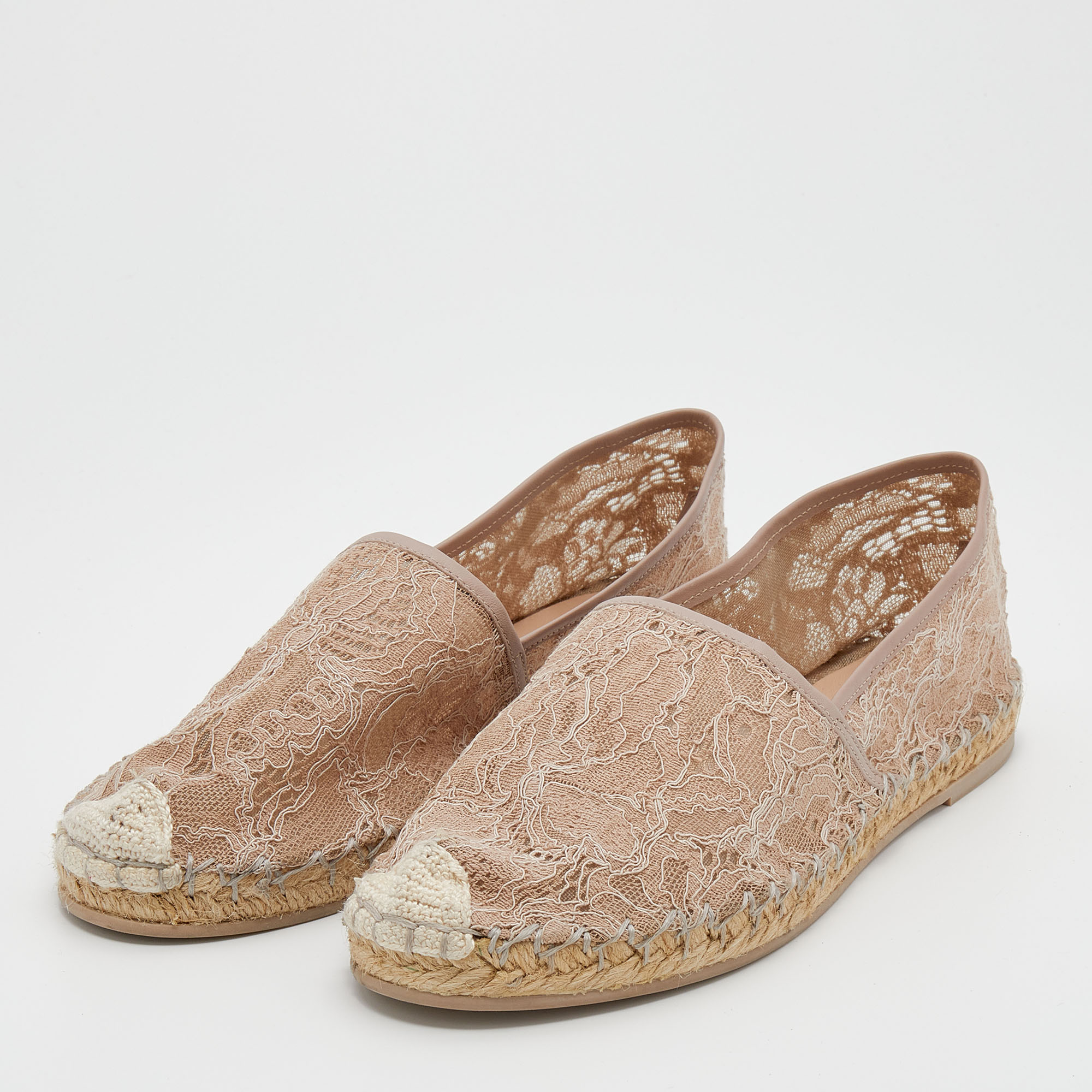

Valentino Beige Lace Espadrille Flats Size